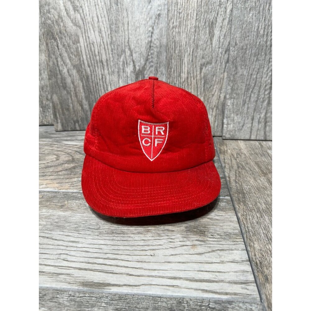 Vintage BRCF Embroidered Corduroy Snapback Trucker Hat Made in USA Red - Picture 2 of 9